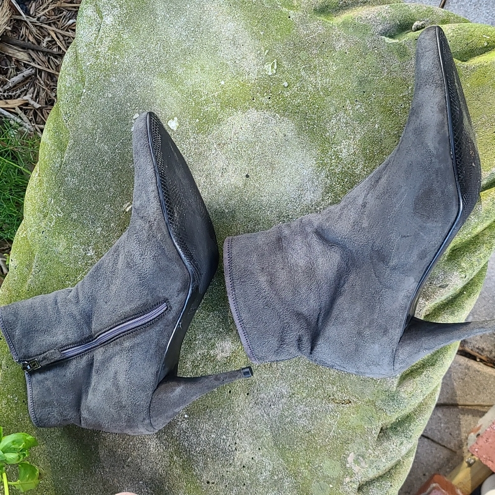 Prada Charcoal Gray Suede Pointed-Toe Ankle Boots - Picture 7 of 14